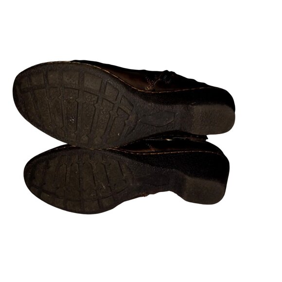 B.O.C. Brown Leather Buckle Zip Chunky Block Wedge Heel Boots Womens Size 9 - Picture 10 of 15